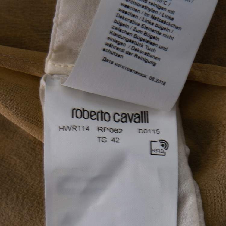 مملوكة مسبقًا Roberto Cavalli Beige & Black Embellished Tule Maxi Cocktail Dress M