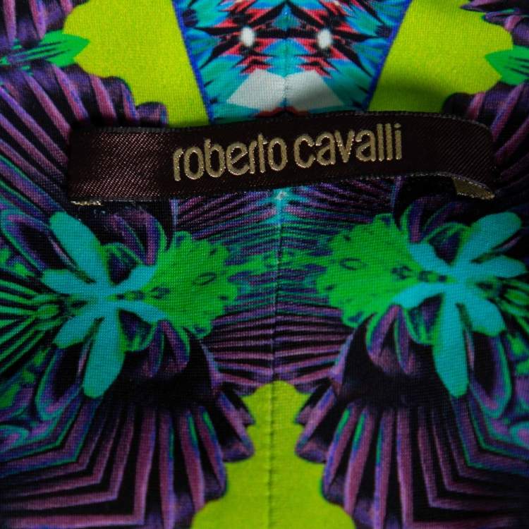 مملوكة مسبقًا Roberto Cavalli Purple Snake Print Jersey V-Neck Maxi Dress M 