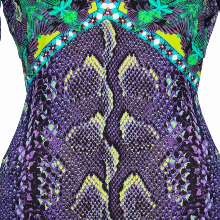 مملوكة مسبقًا Roberto Cavalli Purple Snake Print Jersey V-Neck Maxi Dress M 
