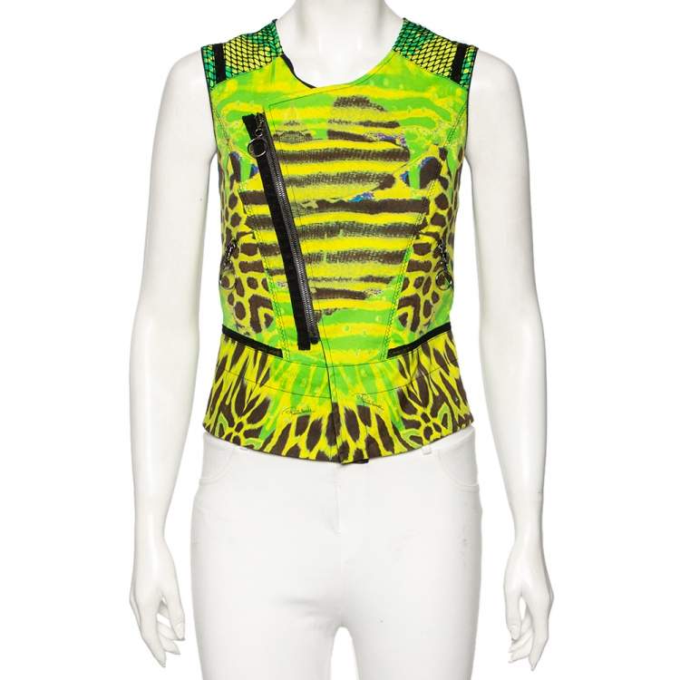 Pre Owned Roberto Cavalli Multicolored Printed Cotton Sleeveless Vest S