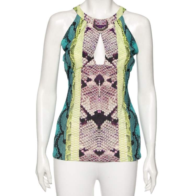 مملوكة مسبقًا Roberto Cavalli Multicolored Snake Printed Jersey Top M