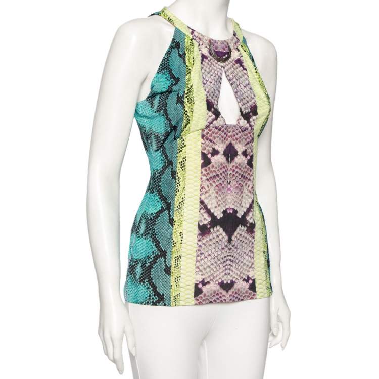 مملوكة مسبقًا Roberto Cavalli Multicolored Snake Printed Jersey Top M
