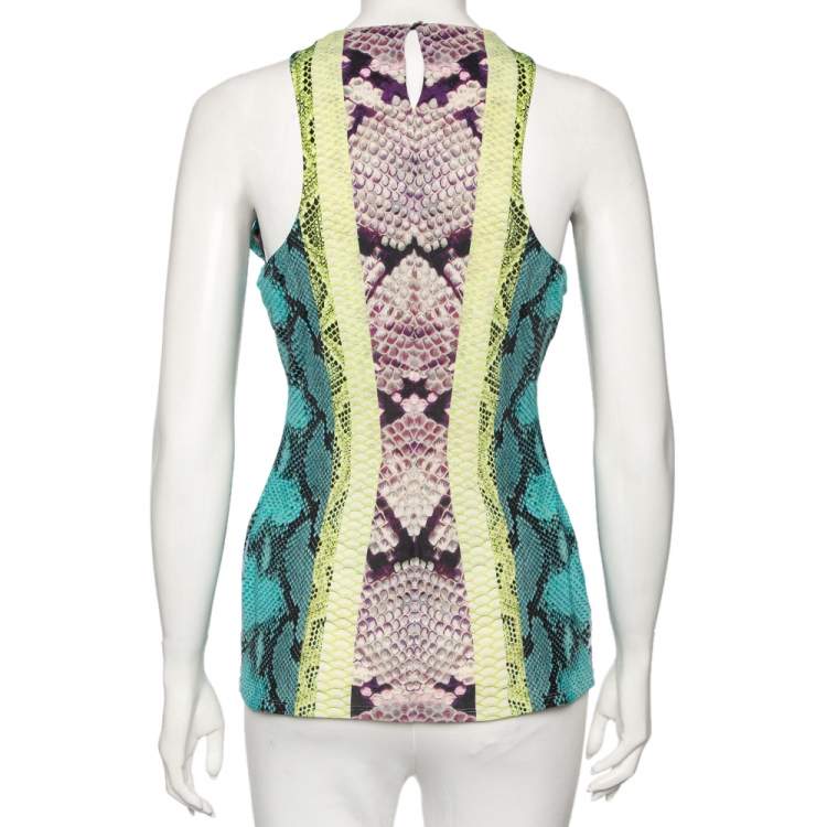 مملوكة مسبقًا Roberto Cavalli Multicolored Snake Printed Jersey Top M