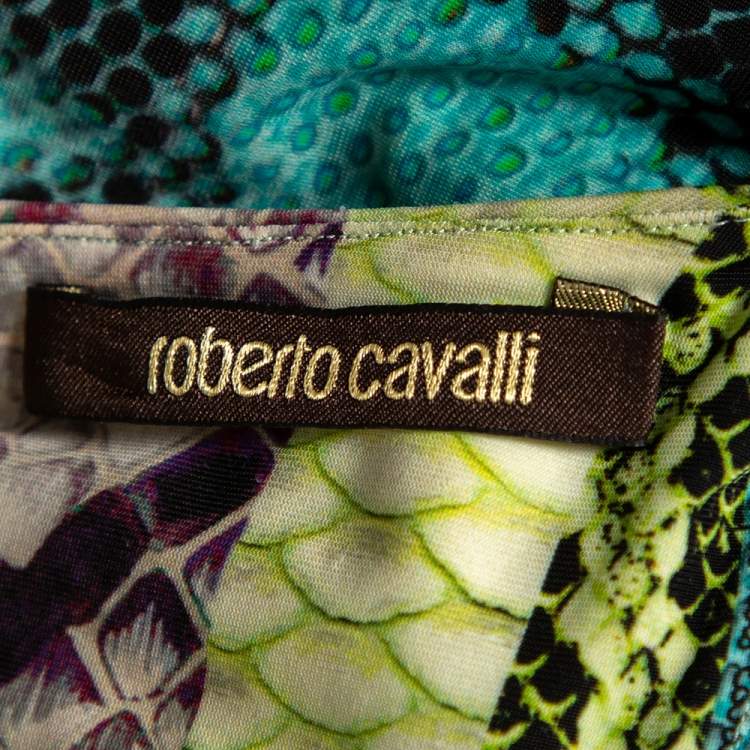 مملوكة مسبقًا Roberto Cavalli Multicolored Snake Printed Jersey Top M