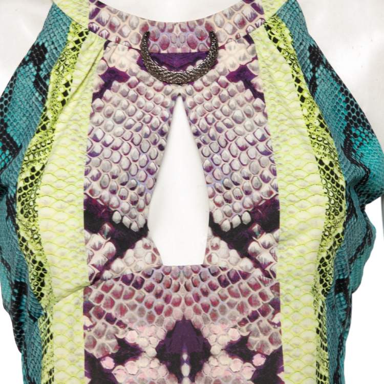 مملوكة مسبقًا Roberto Cavalli Multicolored Snake Printed Jersey Top M
