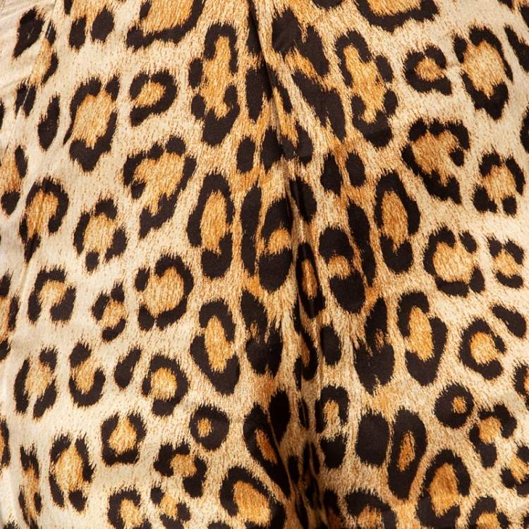 Pre Owned Roberto Cavalli Brown Animal Printed Silk Wrap Detail Pants S