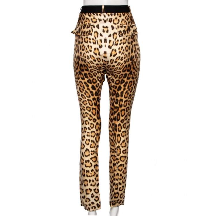 Pre Owned Roberto Cavalli Brown Animal Printed Silk Wrap Detail Pants S