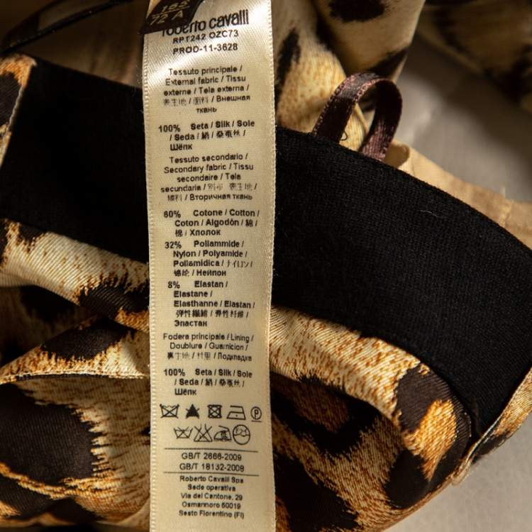 Pre Owned Roberto Cavalli Brown Animal Printed Silk Wrap Detail Pants S