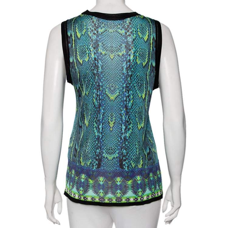 مملوكة مسبقًا Roberto Cavalli Multicolored Snake Skin Printed Jersey Tank Top M 