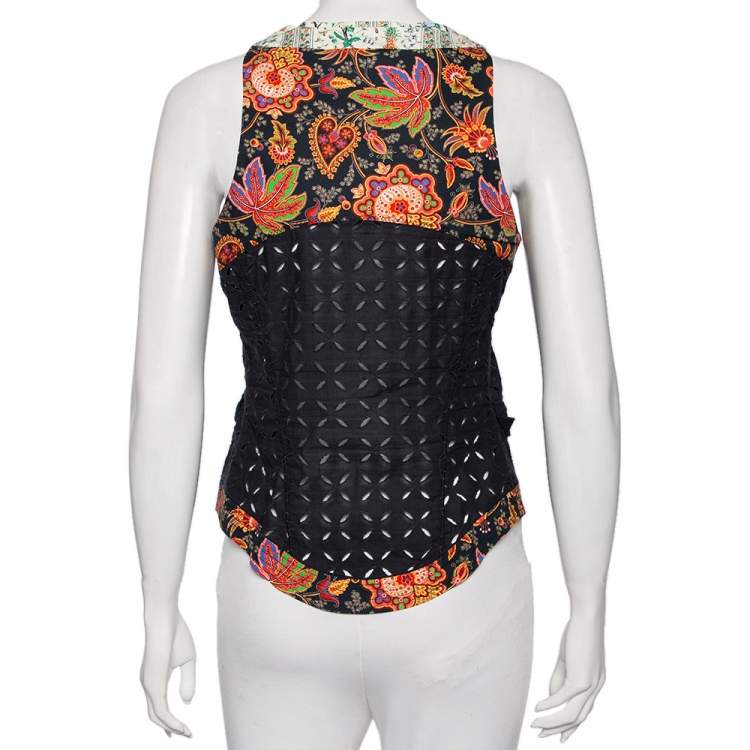 Pre Owned Roberto Cavalli Black Eyelet Cotton & Sequin Embellished Detailed Vest M 