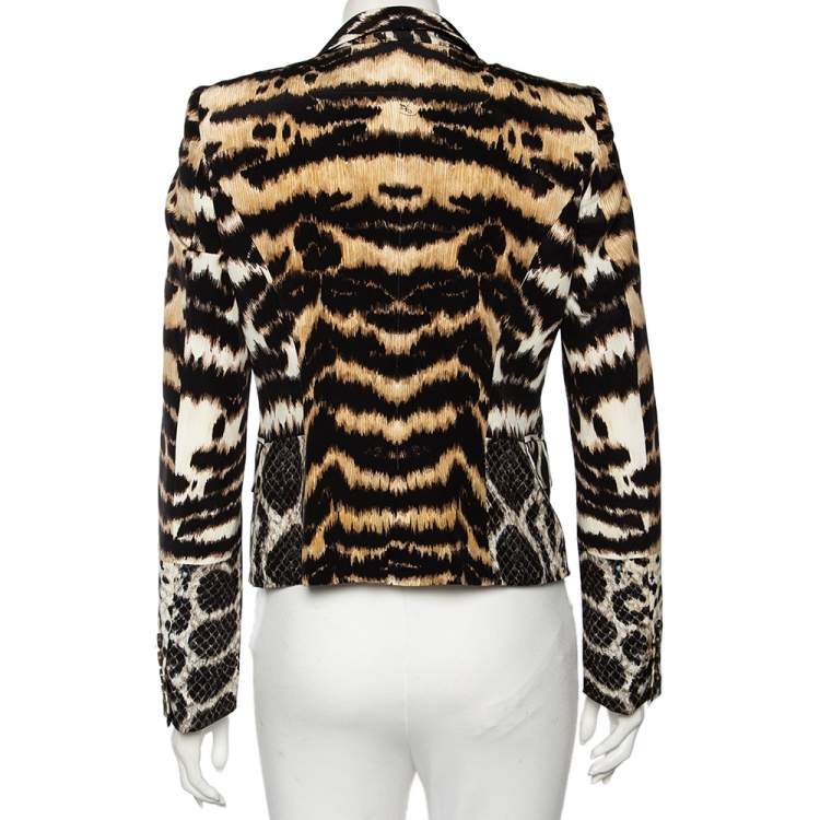 مملوكة مسبقًا Roberto Cavalli Multicolored Animal & Snake Skin Print Silk Blazer M 