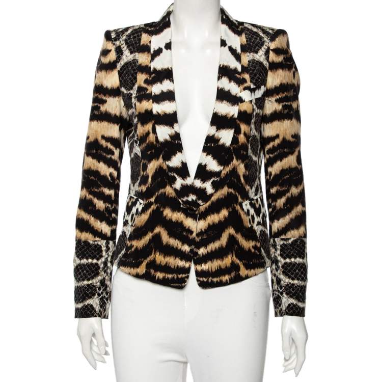 مملوكة مسبقًا Roberto Cavalli Multicolored Animal & Snake Skin Print Silk Blazer M 