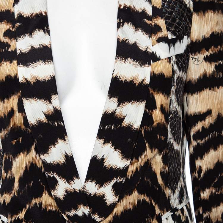 مملوكة مسبقًا Roberto Cavalli Multicolored Animal & Snake Skin Print Silk Blazer M 