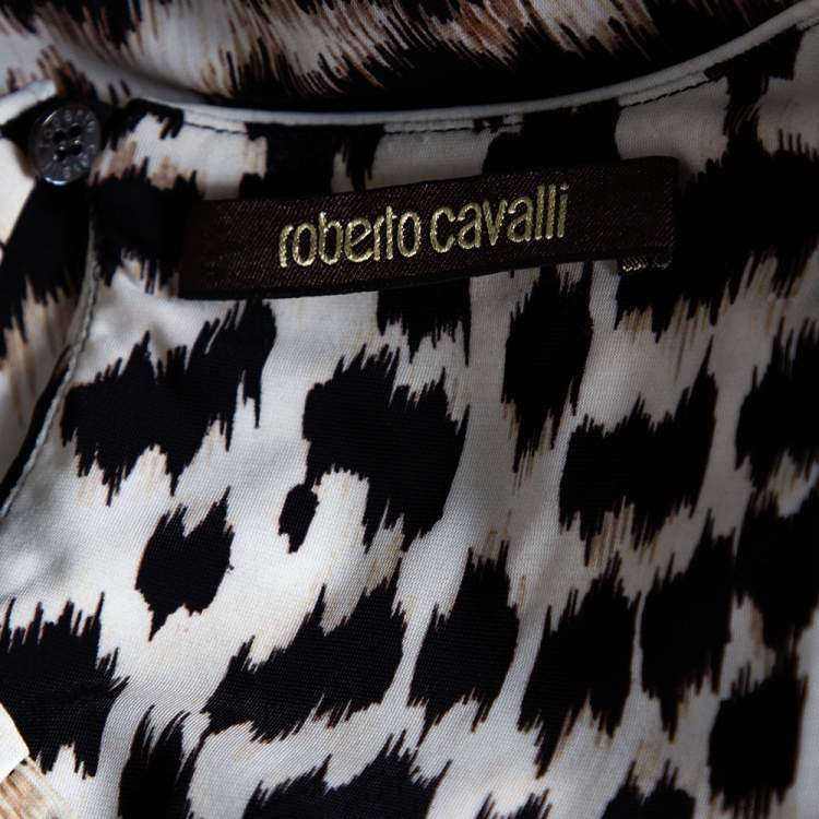 Pre Owned Roberto Cavalli Animal Print Jersey Gathered Detail Sleeveless Top M 