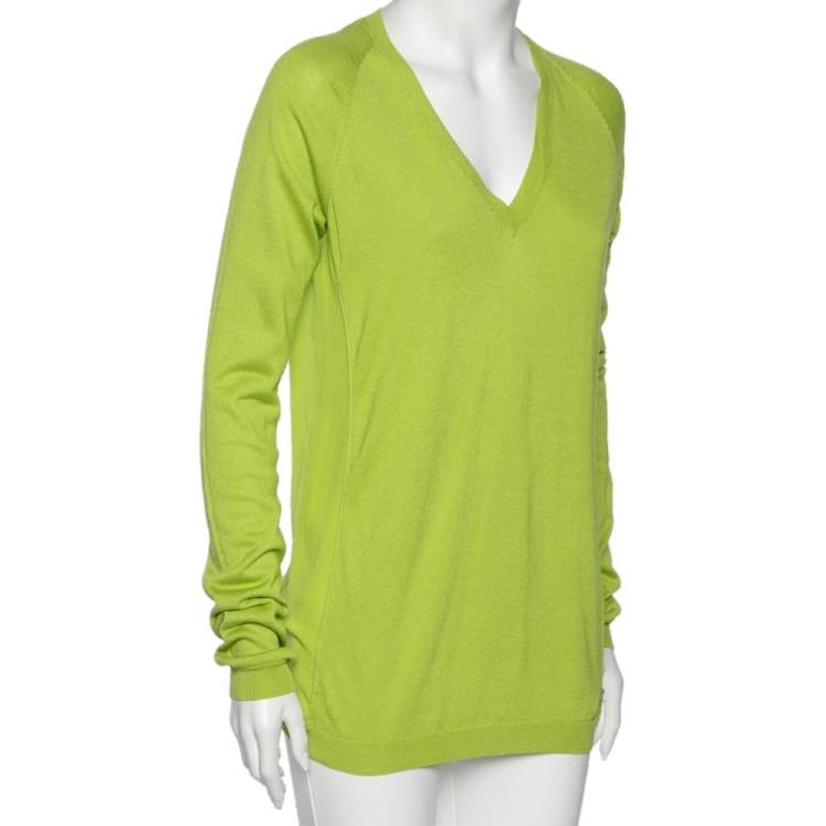 Pre Owned Roberto Cavalli Green Cashmere Knit & Silk Long Sleeve Top S