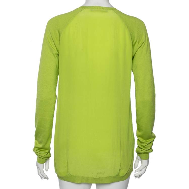 Pre Owned Roberto Cavalli Green Cashmere Knit & Silk Long Sleeve Top S