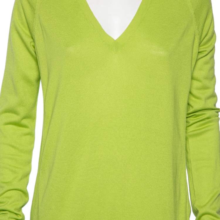 Pre Owned Roberto Cavalli Green Cashmere Knit & Silk Long Sleeve Top S
