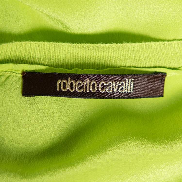 Pre Owned Roberto Cavalli Green Cashmere Knit & Silk Long Sleeve Top S