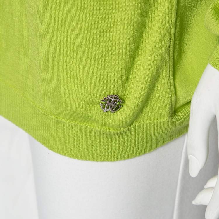Pre Owned Roberto Cavalli Green Cashmere Knit & Silk Long Sleeve Top S
