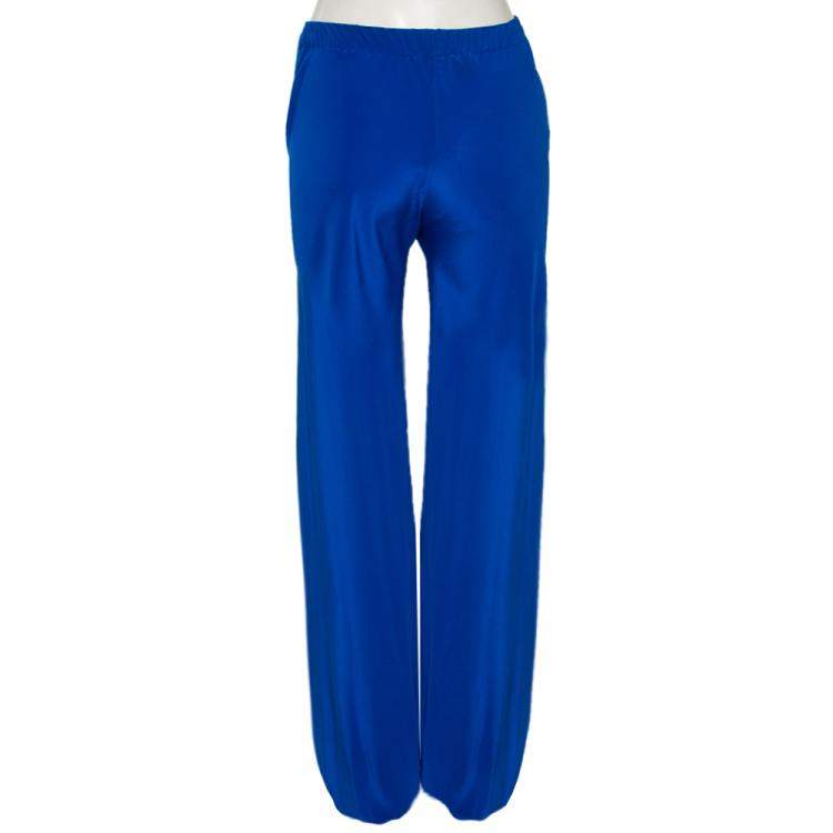 Pre Owned Roberto Cavalli Blue Silk Belted Harem Pants S