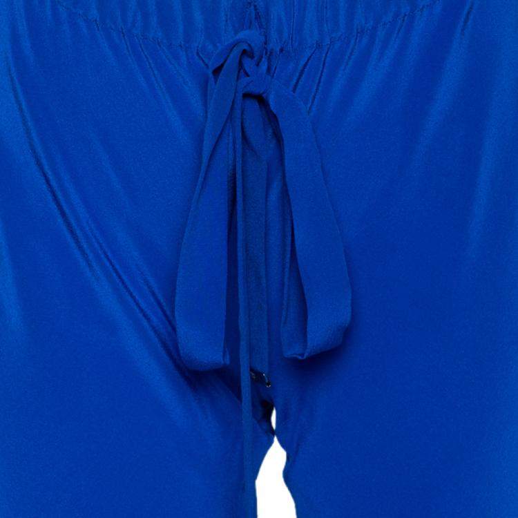 Pre Owned Roberto Cavalli Blue Silk Belted Harem Pants S