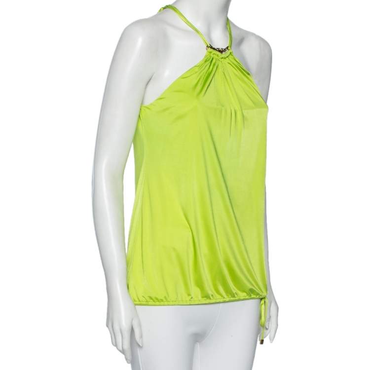 Pre Owned Roberto Cavalli Green Jersey Halter Neck Top M