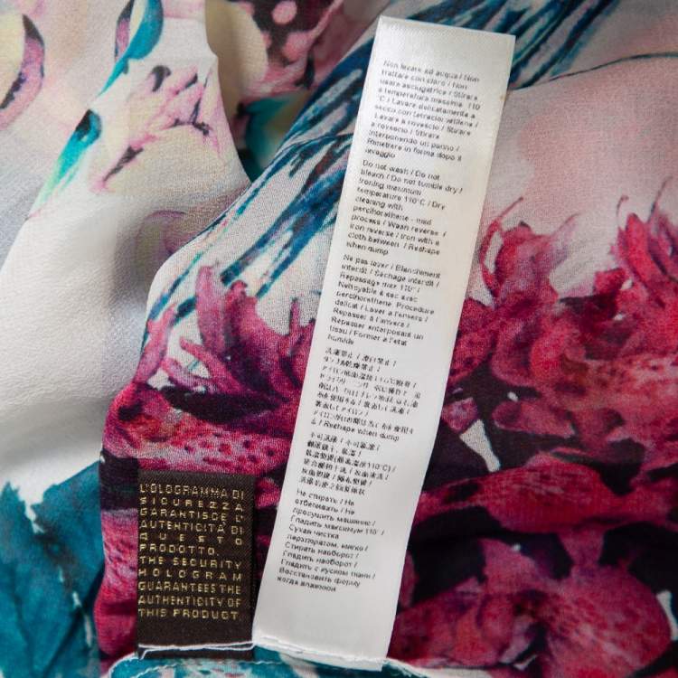 Pre Owned Roberto Cavalli Multicolored Floral Print Silk & Lace Trimmed Midi Skirt S 