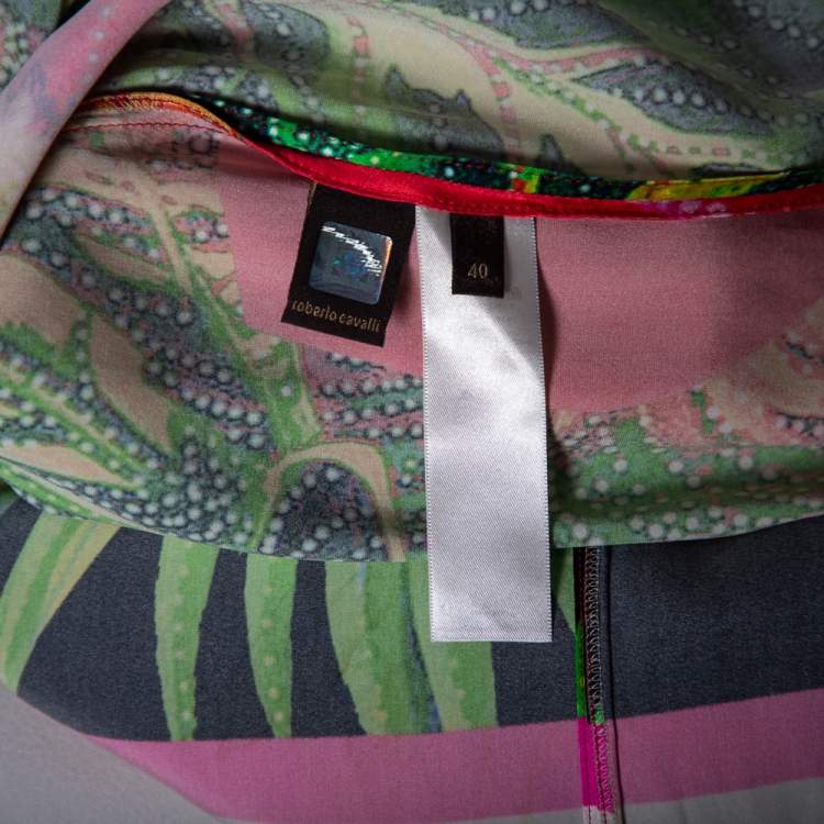 Pre Owned Roberto Cavalli Multicolor Printed Silk Shirt Dress S