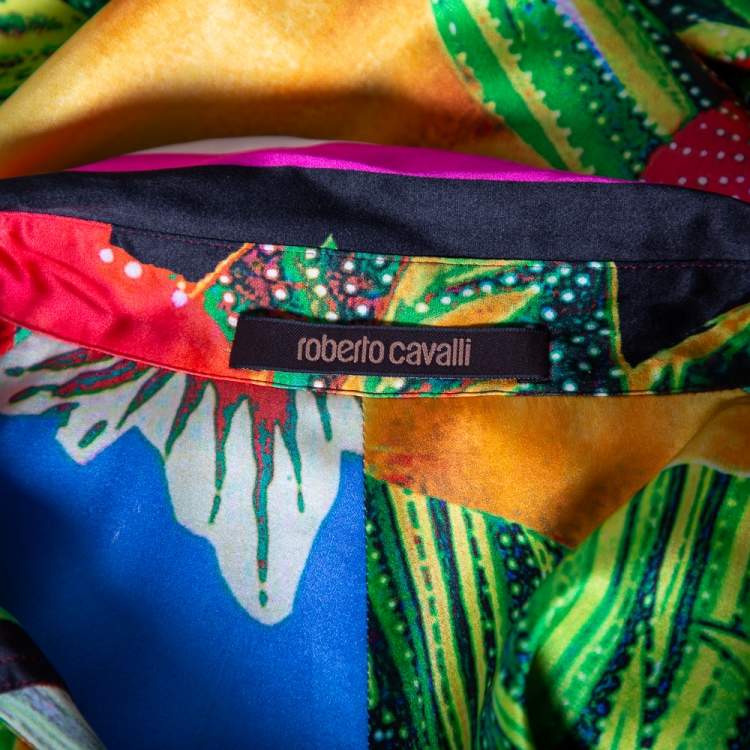 Pre Owned Roberto Cavalli Multicolor Printed Silk Shirt Dress S