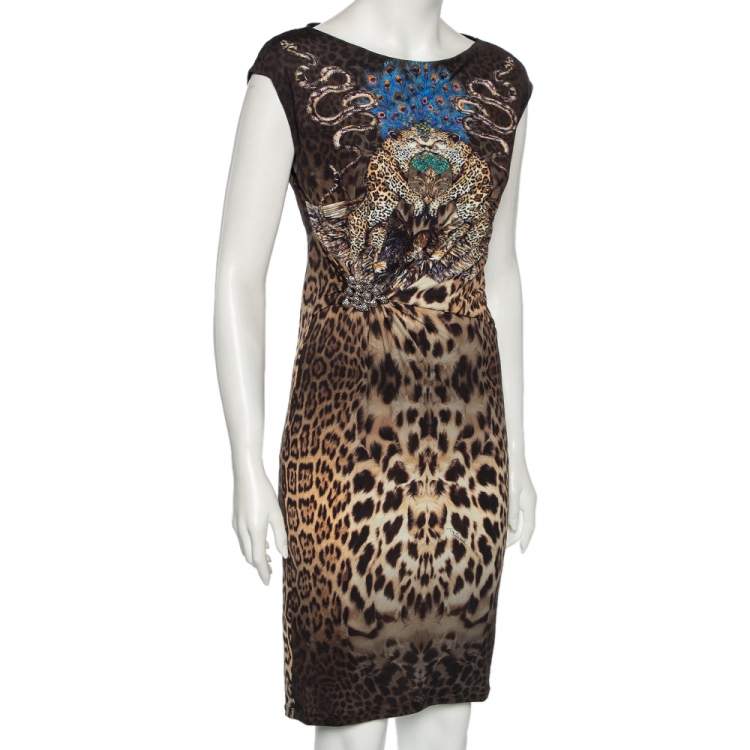 Pre Owned Roberto Cavalli Multicolored Animal Printed Jersey Dress M 