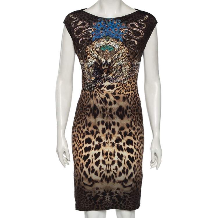 Pre Owned Roberto Cavalli Multicolored Animal Printed Jersey Dress M 