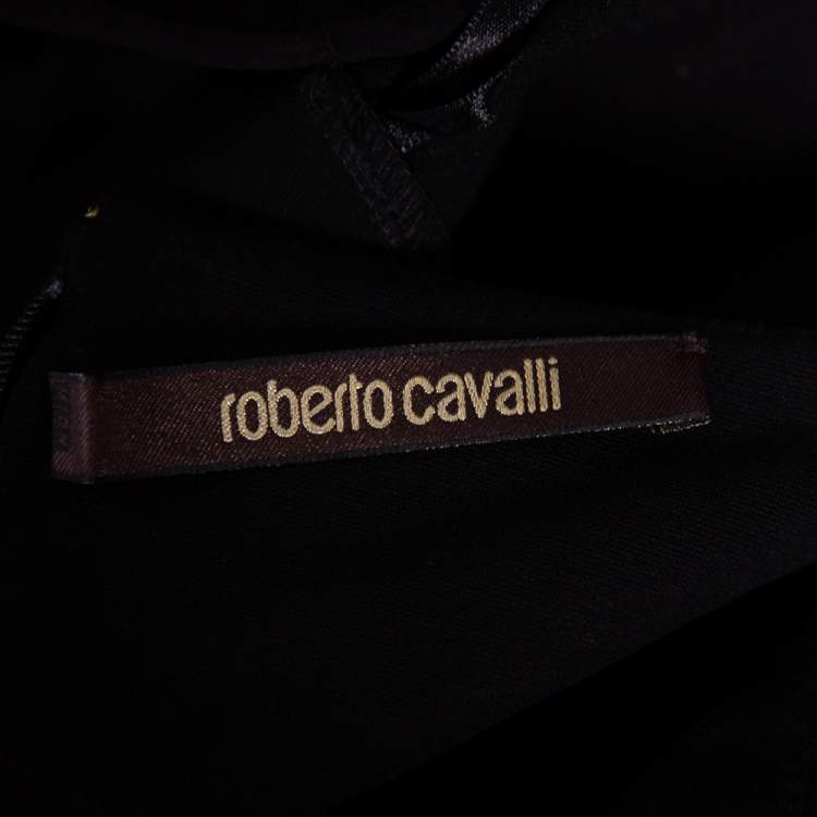 Pre Owned Roberto Cavalli Black Stretch Knit Embellished Plunge Neck Dress M 