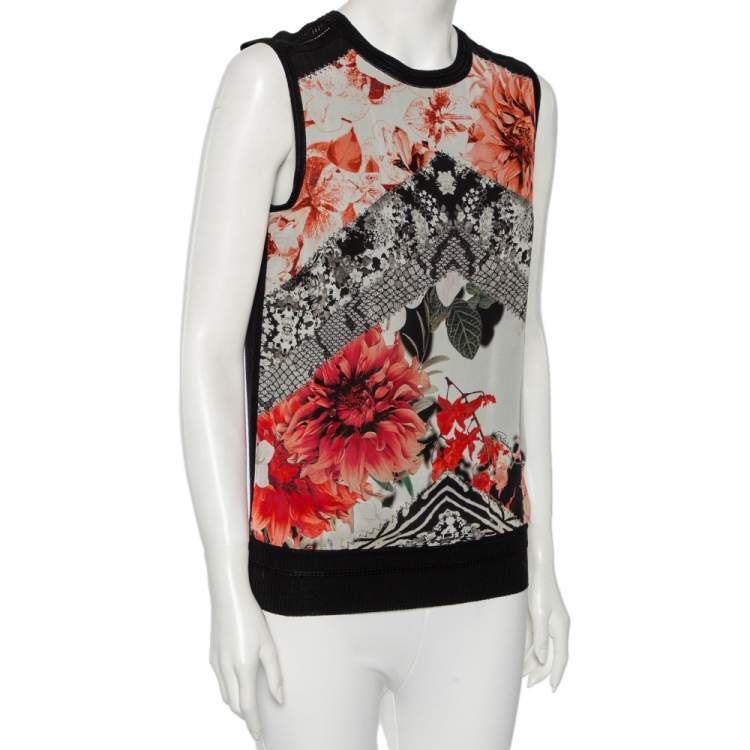 Pre Owned Roberto Cavalli Multicolor Printed Silk & Knit Sleeveless Top M
