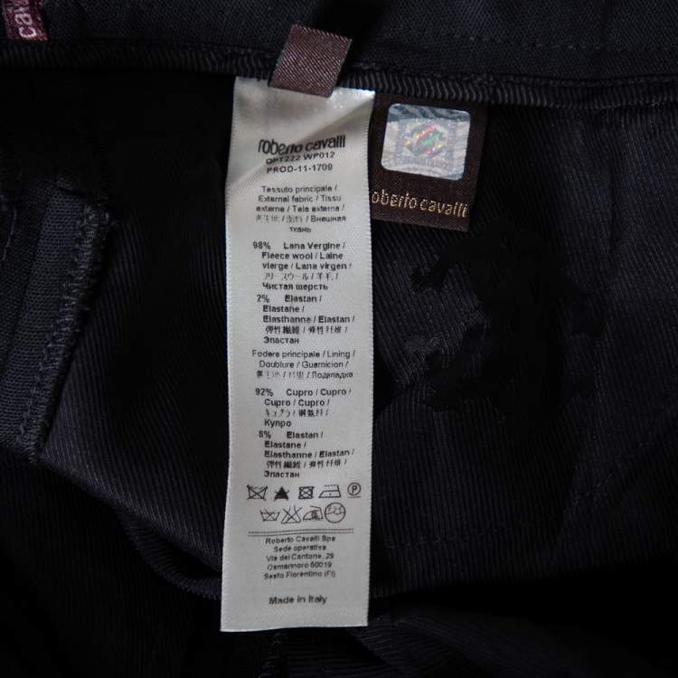 Pre Owned Roberto Cavalli Black Stretch Wool Trousers S