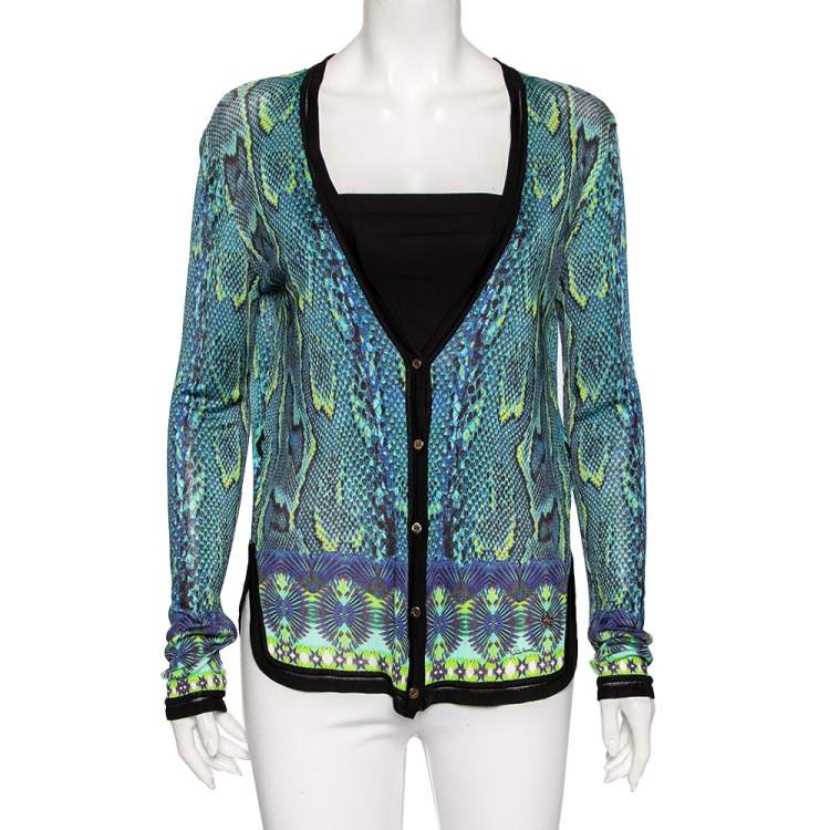 مملوكة مسبقًا Roberto Cavalli Multicolored Snake Print Knitted Cardigan M