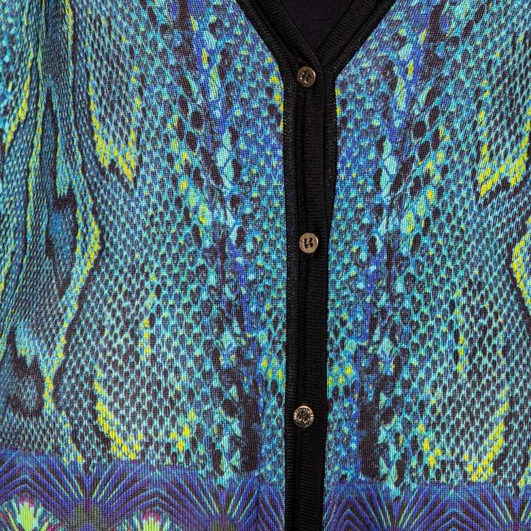 مملوكة مسبقًا Roberto Cavalli Multicolored Snake Print Knitted Cardigan M
