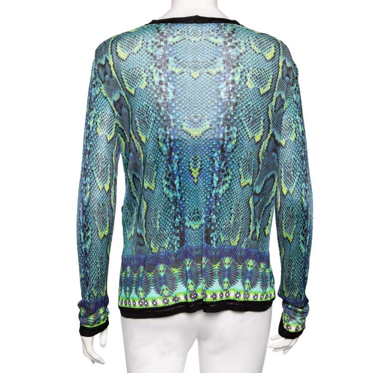 مملوكة مسبقًا Roberto Cavalli Multicolored Snake Print Knitted Cardigan M