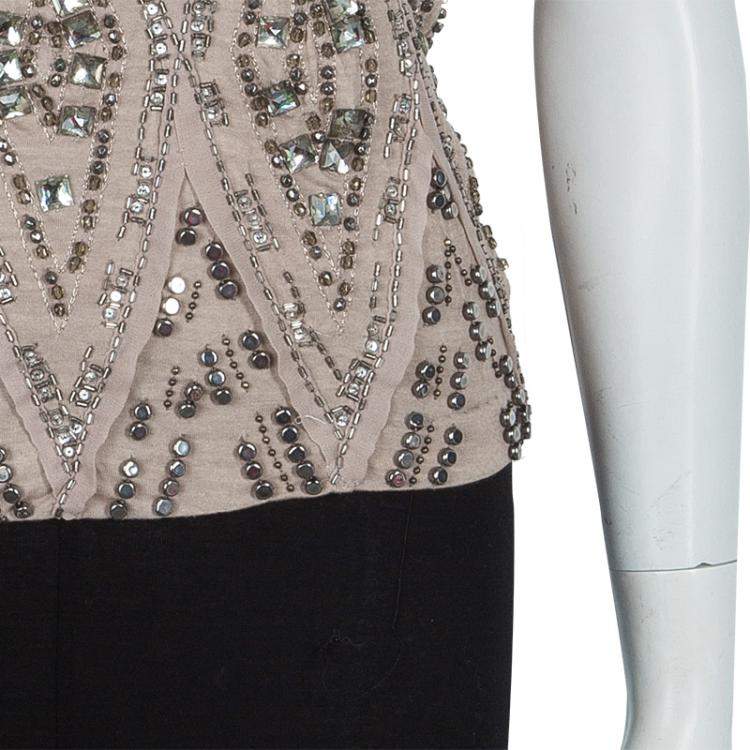 Pre Owned Roberto Cavalli Beige Embellished Sleeveless Top S