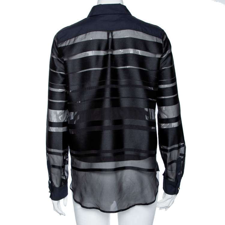Pre Owned Roberto Cavalli Black Silk Contrast Trim Detail Shirt S