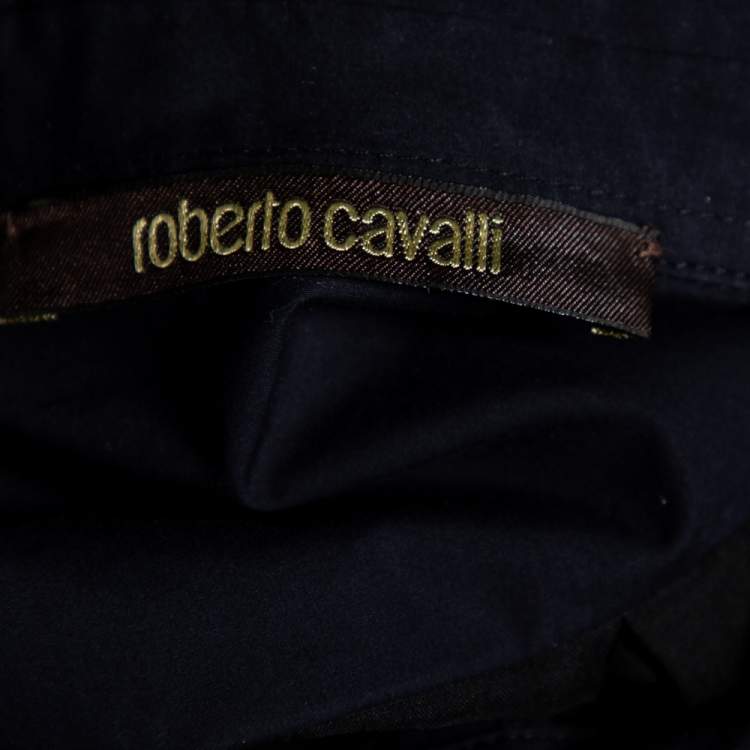 Pre Owned Roberto Cavalli Black Silk Contrast Trim Detail Shirt S