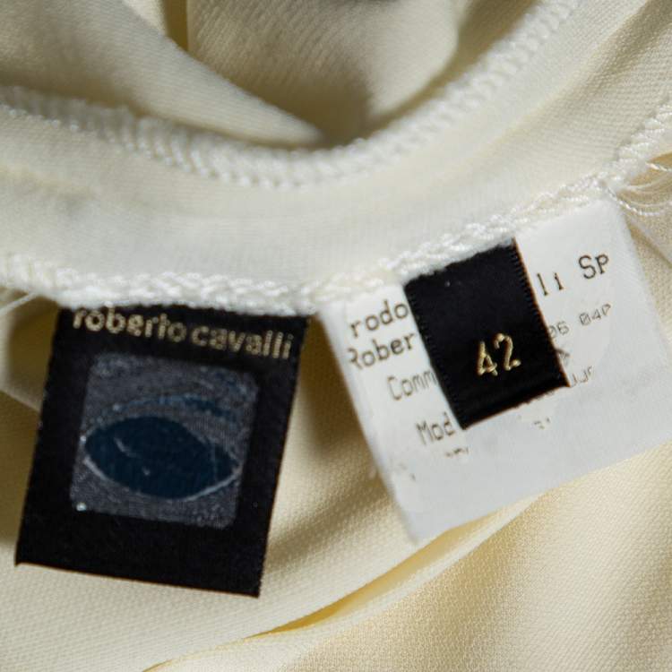 مملوكة مسبقًا Roberto Cavalli Cream Jersey Ruched Detail Sleeveless Top M