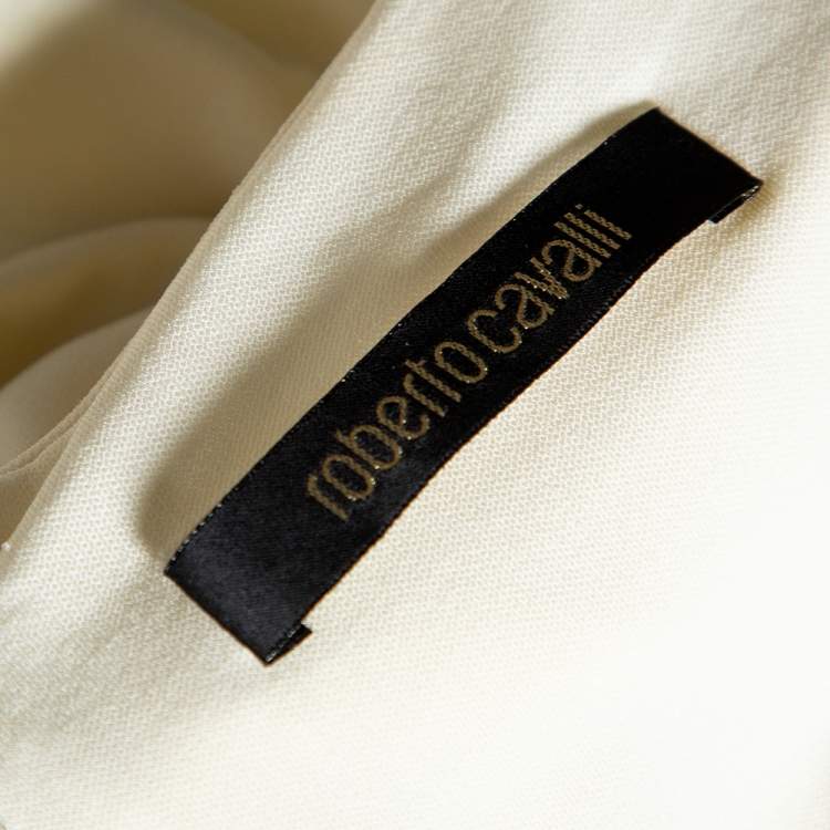 مملوكة مسبقًا Roberto Cavalli Cream Jersey Ruched Detail Sleeveless Top M