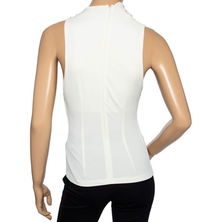 مملوكة مسبقًا Roberto Cavalli Cream Jersey Ruched Detail Sleeveless Top M