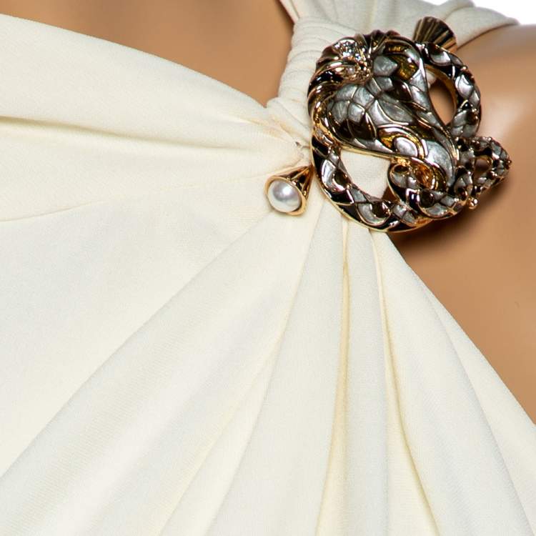 مملوكة مسبقًا Roberto Cavalli Cream Jersey Ruched Detail Sleeveless Top M