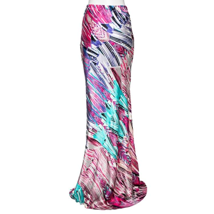 Pre Owned Roberto Cavalli Multicolored Printed Silk Maxi Skirt M