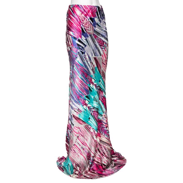 Pre Owned Roberto Cavalli Multicolored Printed Silk Maxi Skirt M