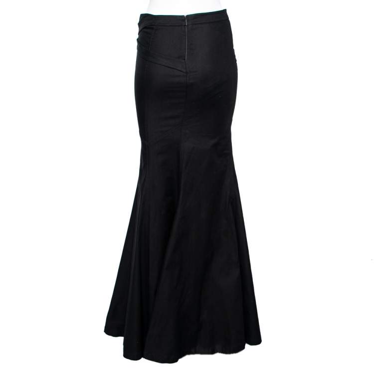 Pre Owned Roberto Cavalli Black Denim Belt Detailed Flared Maxi Skirt S