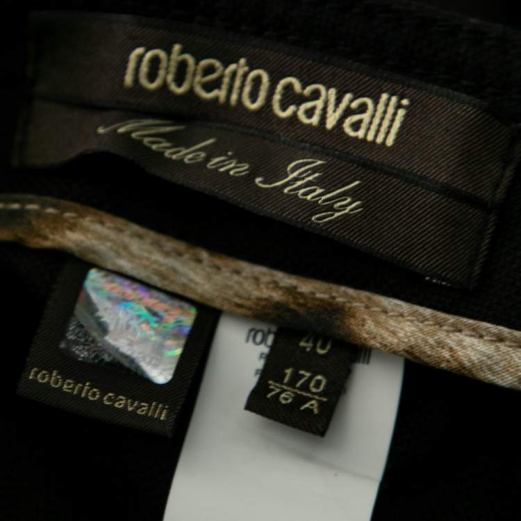 Pre Owned Roberto Cavalli Black Denim Belt Detailed Flared Maxi Skirt S
