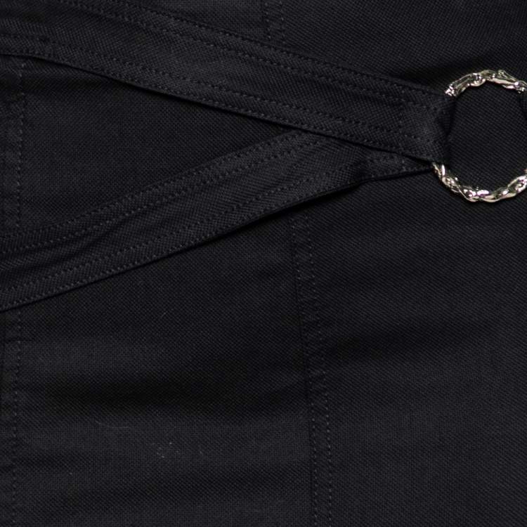 Pre Owned Roberto Cavalli Black Denim Belt Detailed Flared Maxi Skirt S