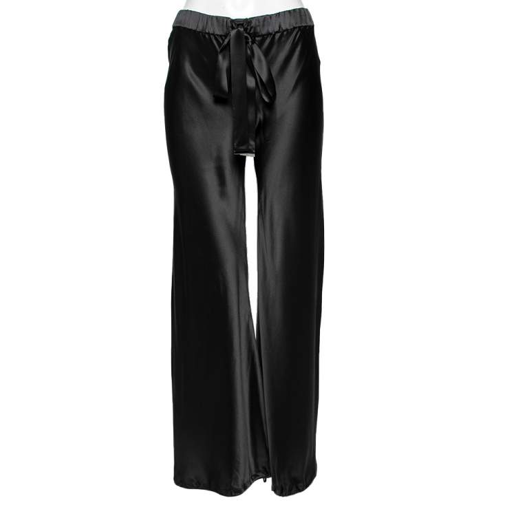 Pre Owned Roberto Cavalli Black Silk Elasticized Waist Tie Detail Pants S